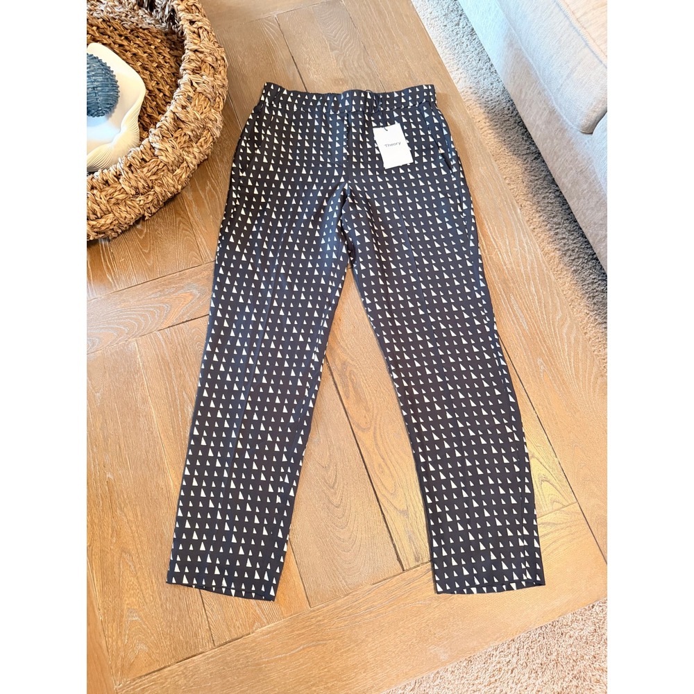 Theory Pull On Trouser SL Womens Black Ivory Triangle‎ Stripe Size 00 I0502209